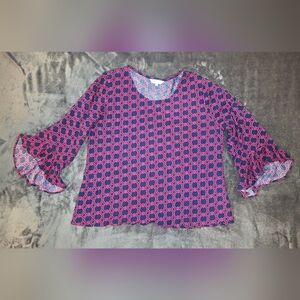 Escapada Vibrant Pink and Navy Blouse With Flutter Sleeves